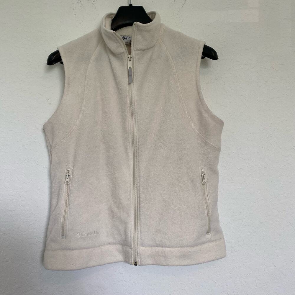 Columbia‎ Full Zip Fleece Vest Pockets White Large